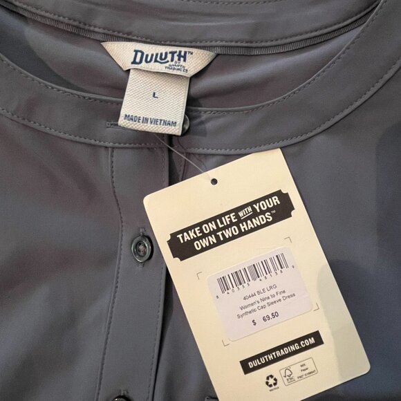 Duluth Trading NEW WITH TAGS women's dress blue Nine to Fine cap sleeve dress - Picture 4 of 5